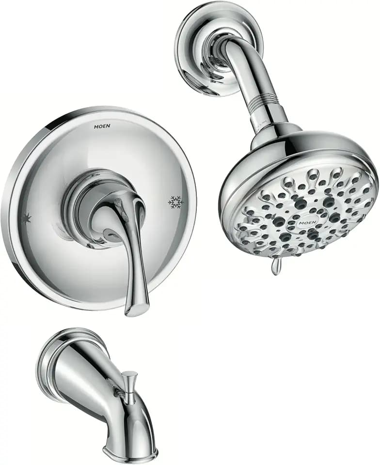 Moen 82115 Idora Single-Handle Posi-Temp Tub and Shower Faucet with Valve Included, Chrome, Pressure-Balancing Shower System with Showerhead and IPS Tub Spout