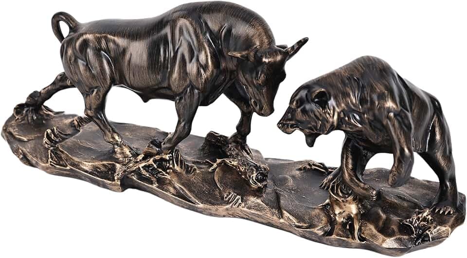 Wall Street Bull Statue, Bull Market and Bear Market Statue, Stock Market Sculpture, Mens Desk decor Day Trading Accessorie, for Office, Desktop, Bookshelf, Study, Home Decor, Financial Advisor Gift