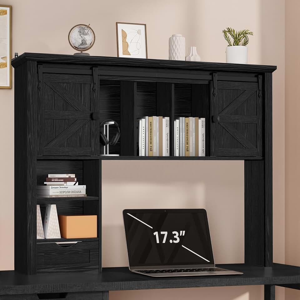 Large Desktop Bookshelf, 47.2" Desk Shelf with Sliding Barn Door