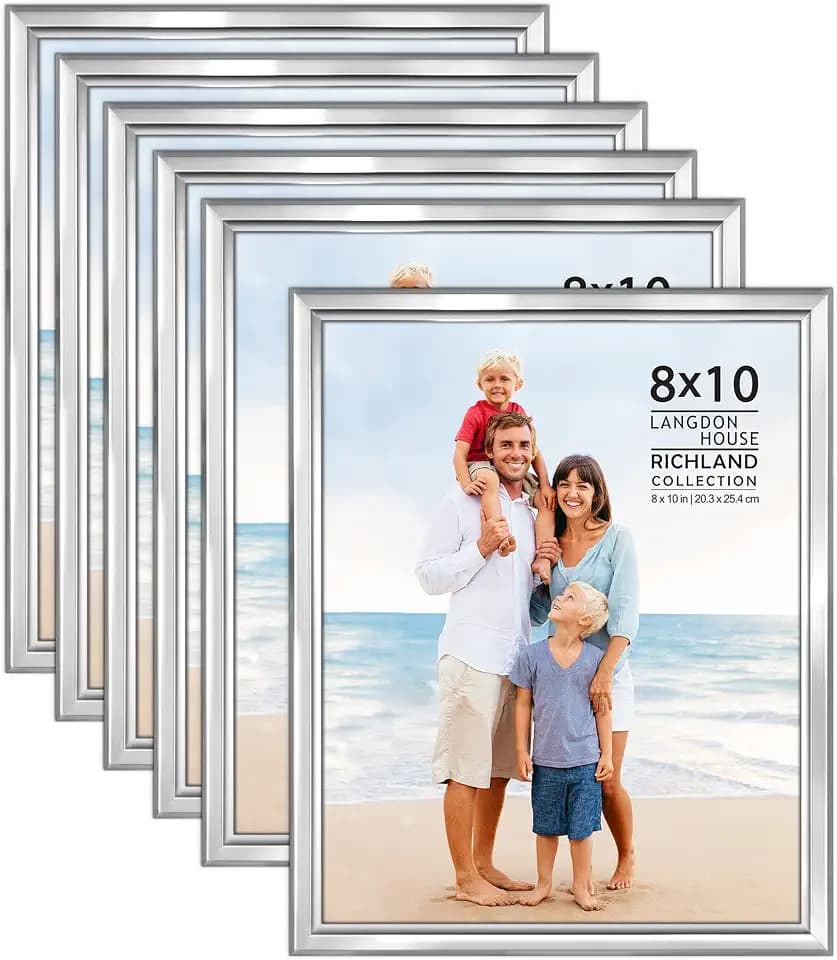 Langdon House 8x10 Picture Frames Set (Silver, 6 Pack) Distinguished Edging for Classic Style, Richland Collection