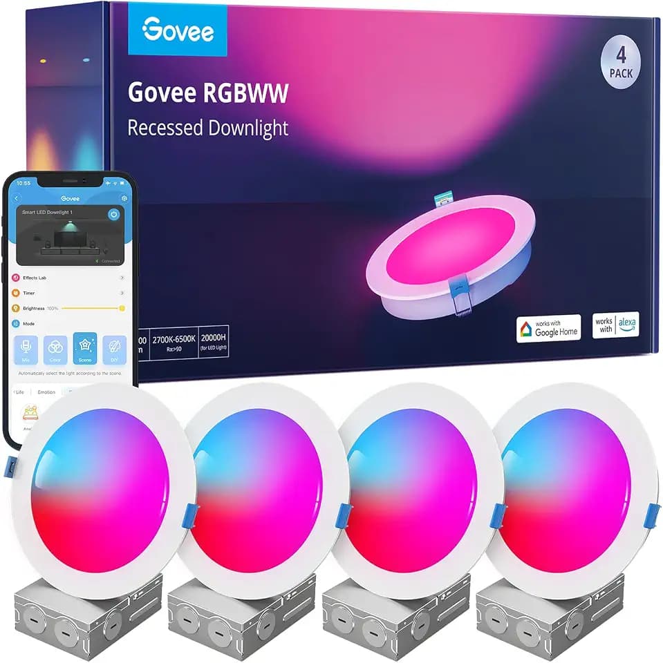 Govee Smart Recessed Lighting 6 Inch, LED Downlight 1100 Lumen, 4 Pack