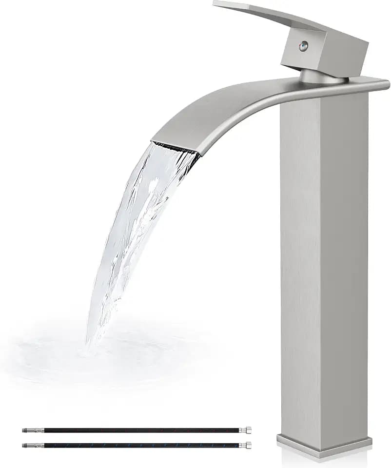 Airuida Vessel Sink Faucet,Nickel Tall Waterfall Faucet No Drain