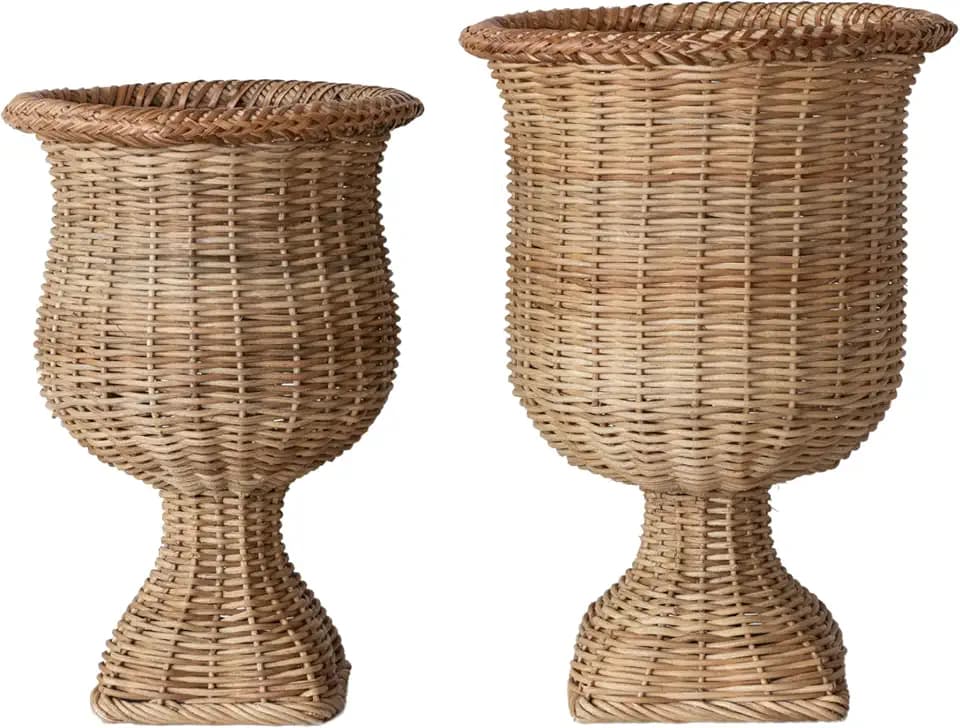 Creative Co-Op 2-Piece Woven Rattan Urn Set, Natural Finish