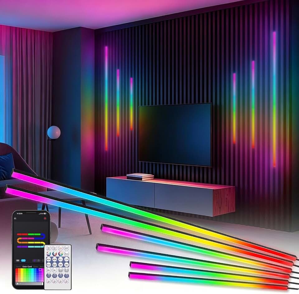 6 Pcs RGB+IC Slat Wall LED Lights for Acoustic Panels, Wood Slat Panel RGB Wall Lights Color Chasing, Alexa Smart Self-Adhesive LED Strips Recessed Lighting Kit for Acoustic, Black