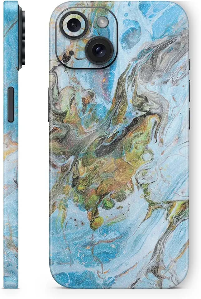 MightySkins Glossy Glitter Skin Compatible with Apple iPhone 15 Full Wrap - Island Swirl | Protective, Durable High-Gloss Glitter Finish | Easy to Apply & Change Styles | Made in the USA