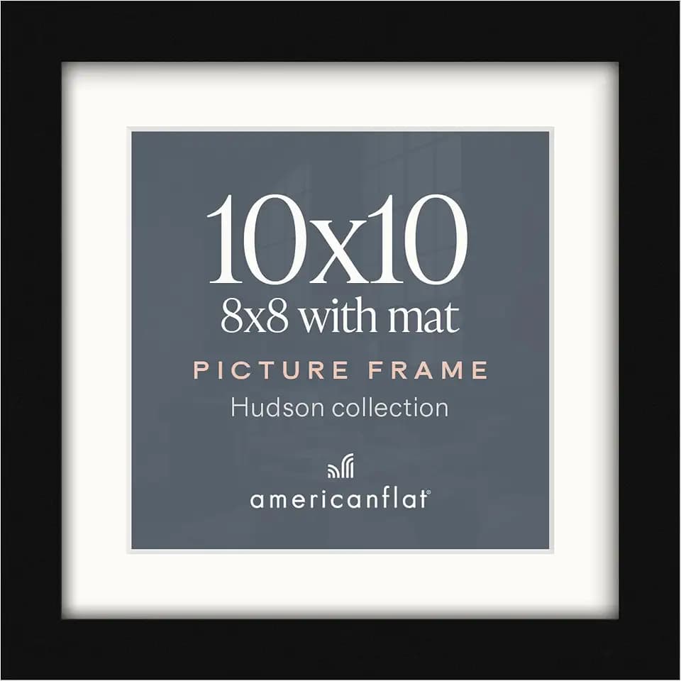 Americanflat 10x10 Picture Frame - Matted to 8x8 - Engineered Wood - Black
