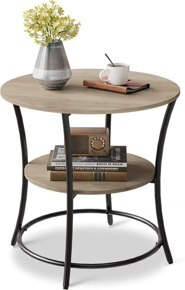 WLIVE 2 Tier Round End Table Steel Frame Small Space Living Room Nightstand