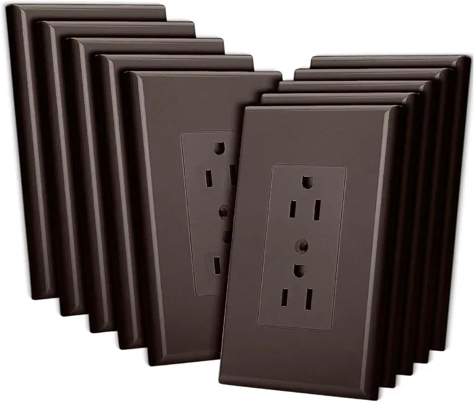 Bates- 1-Gang Duplex Wall Plate, 3.18"x 4.98", 10 Pack, Dark Brown, Unbreakable Electrical Outlet Cover Plates, Heat & Impact Resistant, Easy-to-Clean, Duplex Receptacle Cover for Home & Office