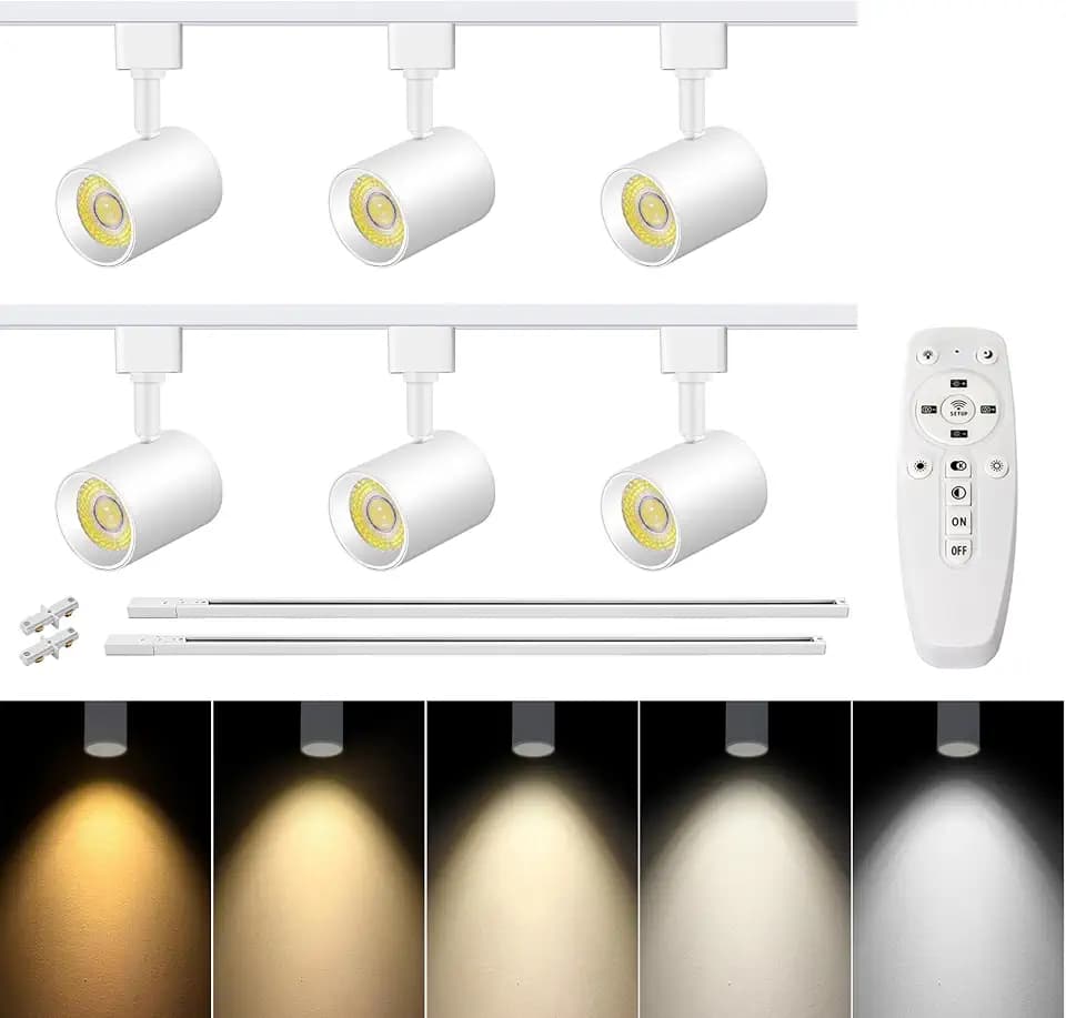 6 Lights LED Track Lighting Kit with Remote, 10W Dimmable White