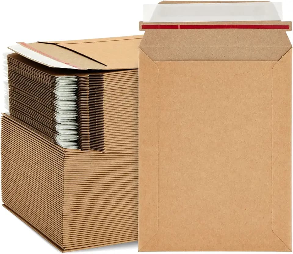 100 Pack Rigid Mailers 6x8 - Sturdy 450 GSM Self-Adhesive Kraft Paper Cardboard Envelopes for Mailing Photo, Documents, Gift Cards, CDs, Art Prints