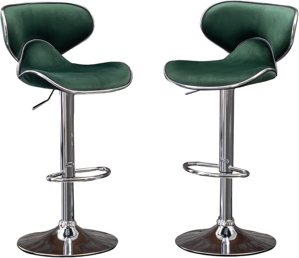 Roundhill Furniture Masaccio Velvet Upholstered Adjustable Swivel Barstool, Set of 2, Green