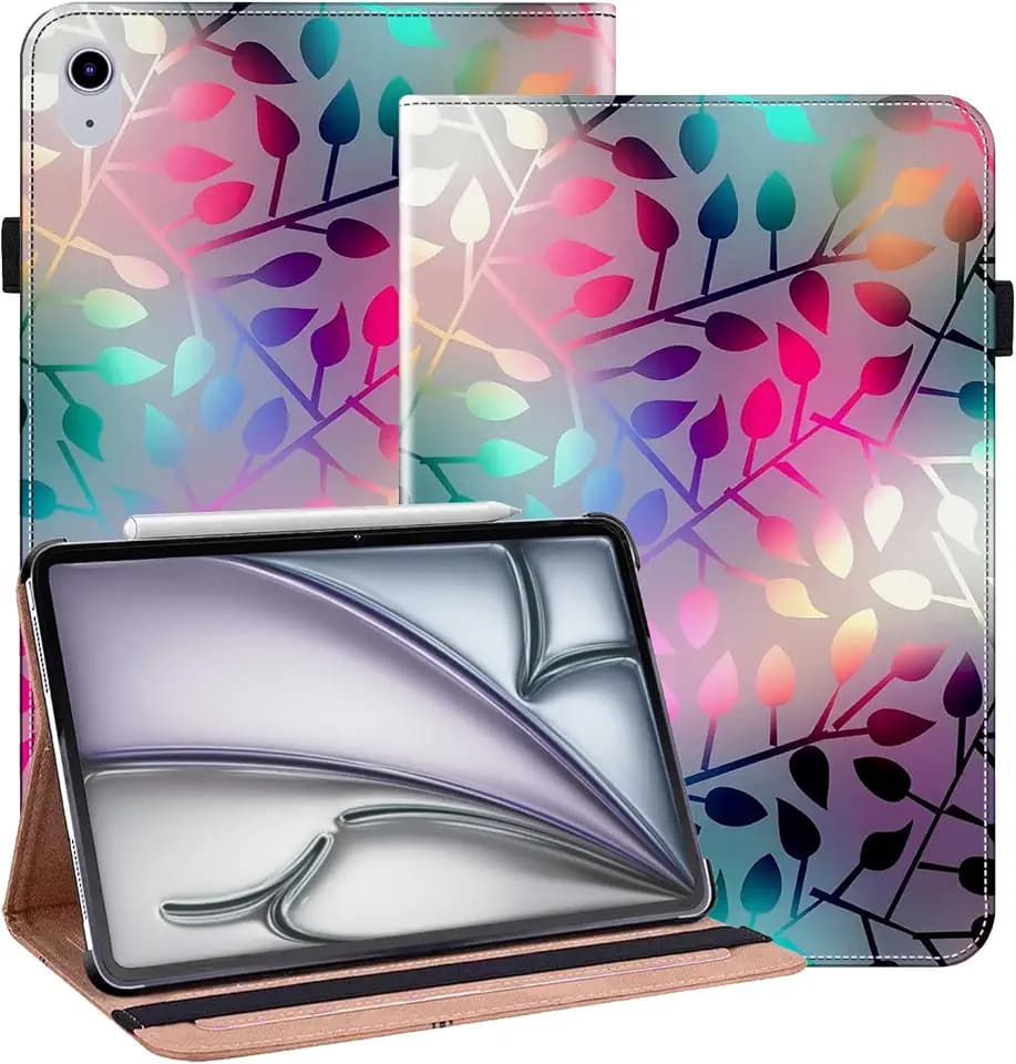 BOLELAW Hülle für iPad Air 11 Zoll (M4 2026/M3 2025/M2 2024)– Stoßfest PU Leder Folio Case mit Stifthalter, Kartenfächern & Standfunktion, Ahornblatt