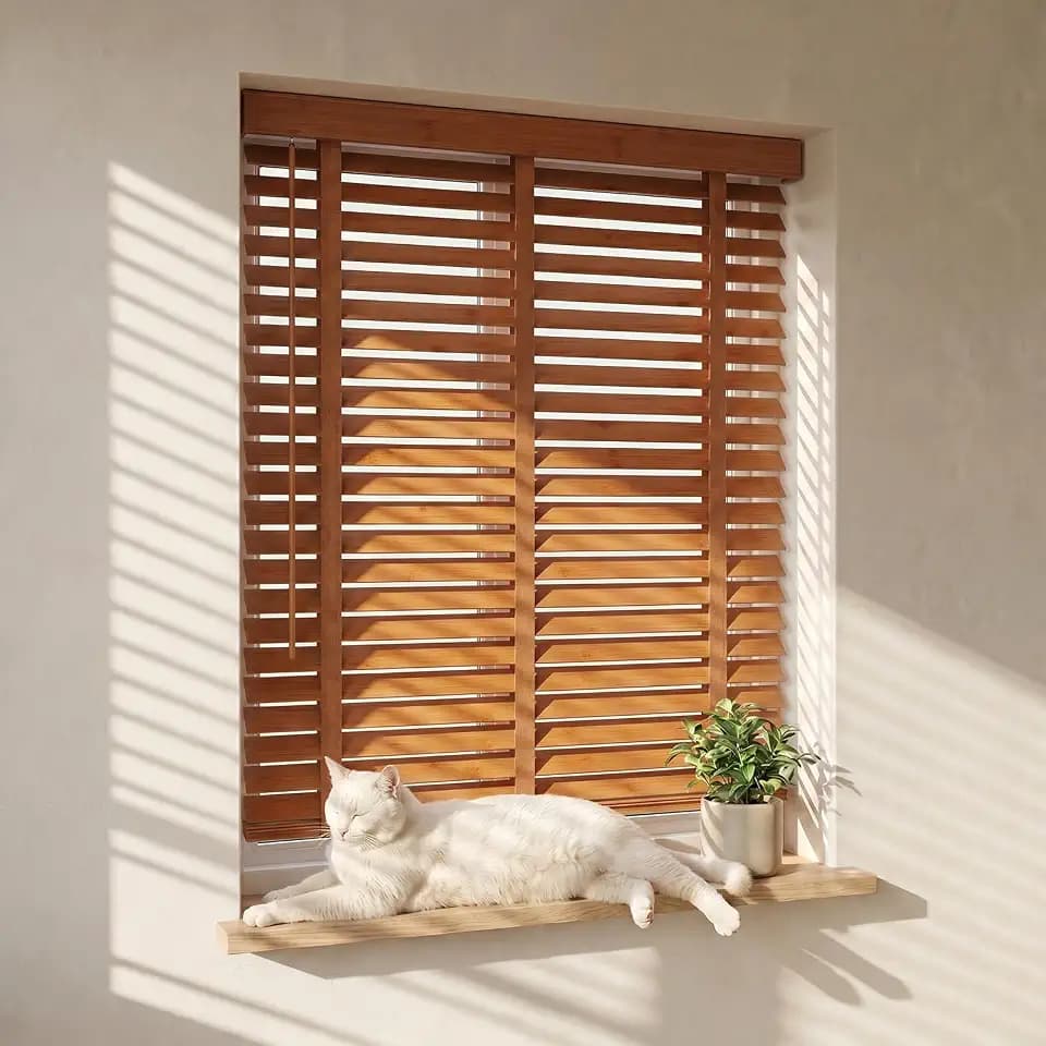 2" Cordless Wood Blinds for Indoor Windows, Window Blinds Cordless for Home, Venetian Blackout Blinds & Shades for Bedroom, Kitchen, Room Darkening Privacy, Brown, 45" W x 48" H