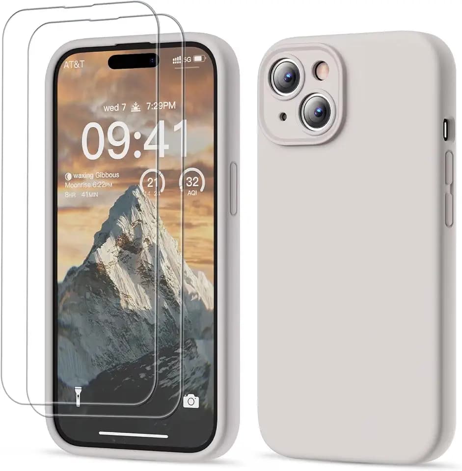 GOODVISH 3 in 1 für iPhone 15 Hülle Liquid Silikon, StoneGrey