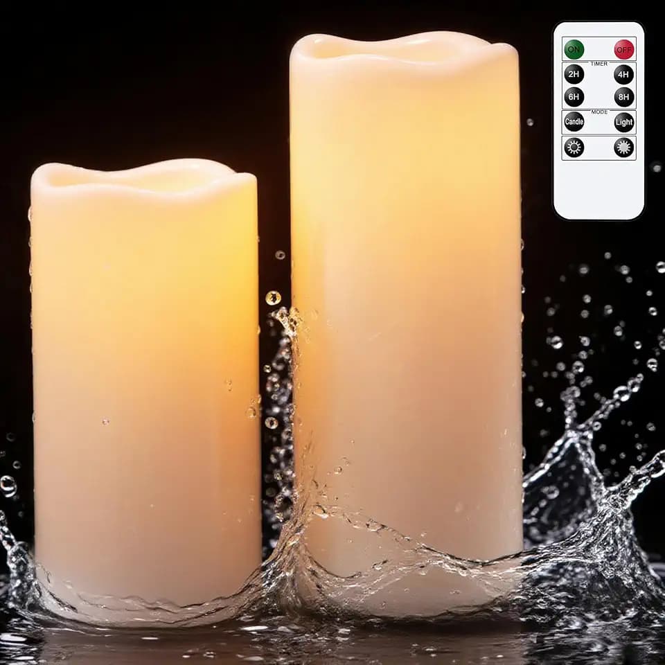 Outdoor Large Waterproof Flameless Candles Battery Operated with Remote