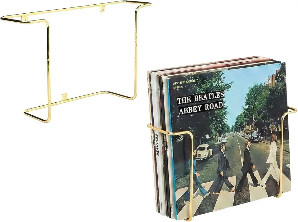 MyGift Brass Metal Wall Mounted Vinyl Record Storage Racks, Set of 2