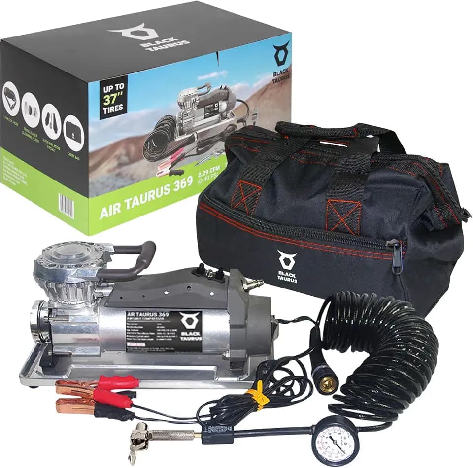 Portable Air Compressor - 12V Air Compressor / 24V 150 PSI for Car, Truck & 4x4, Dual Motor Heavy Duty Tire Inflator, Tire Inflator with Gauge, Long Air Hose - Air Compressor 369
