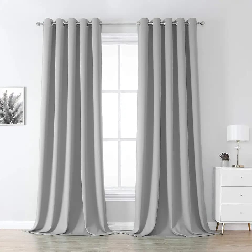 DUALIFE 120 Inch Length Light Grey Blackout Curtain Panels/Drapes for Living Room Solid Energy Efficient Room Darkening Bedroom Curtains Thermal Insulated Grommet 60x120 inch