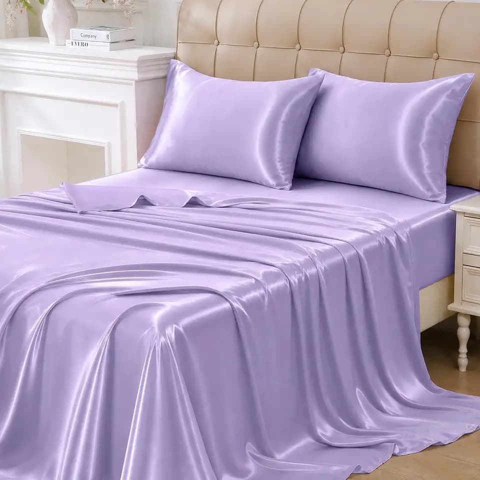 Mooreeke Twin Size Satin Bed Sheet Set, 3 Pieces, Lavender