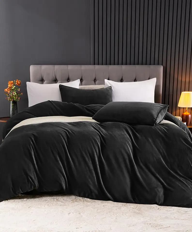 JELLYMONI Velvet Duvet Cover Queen, Ultra Soft Plush 3-Piece Bedding Set