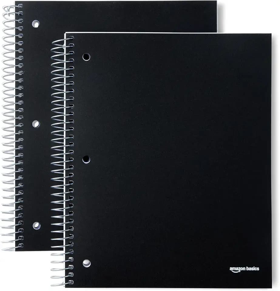 Amazon Basics Wide Ruled 3-Subject Spiral Notebook, 150 Sheets, 8.5 x 10.5 Inches, Black, 2-Pack