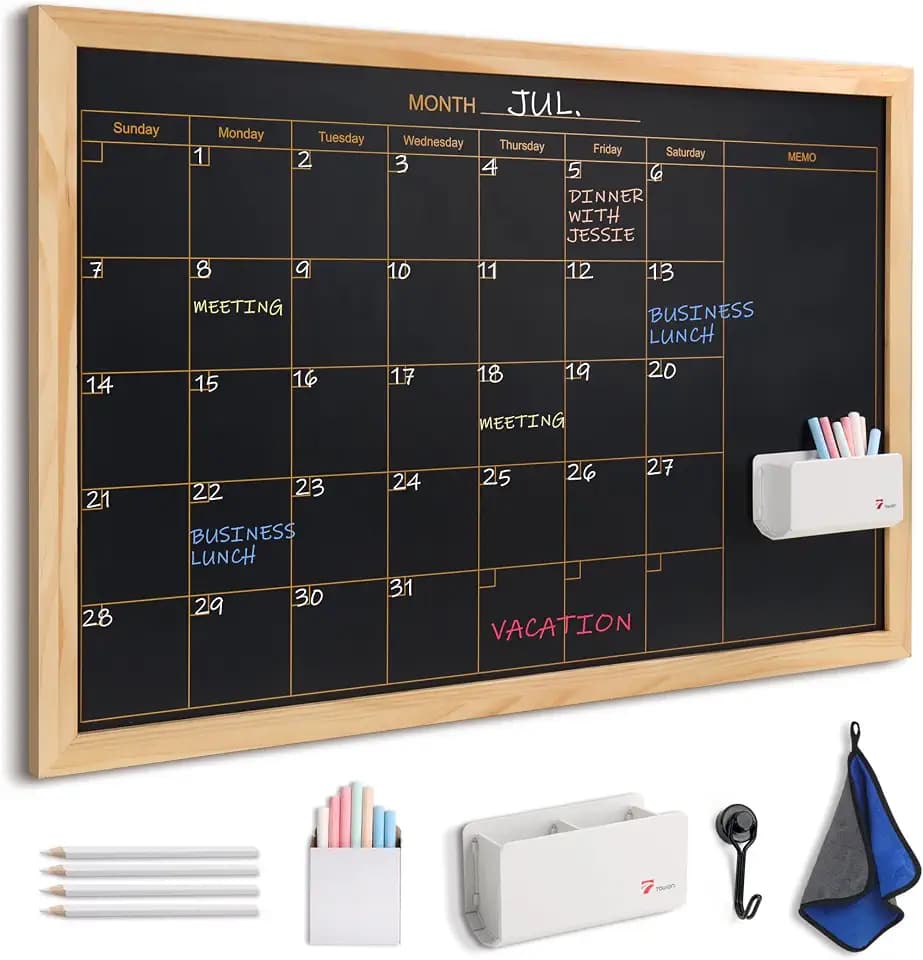 TOWON Magnetic Chalkboard Calendar 36x24 in, Wooden Frame, Monthly