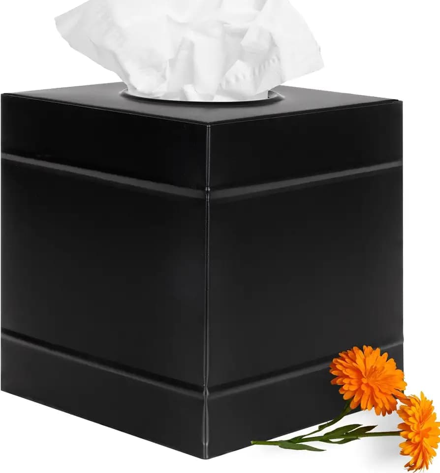Autumn Alley Farmhouse Black Metal Tissue Box Cover – Industrial Galvanized Heavy Guage Metal Tissue Box Holder – Modern Style Decor –Matte Black Bathroom Accessories – Easy Refills