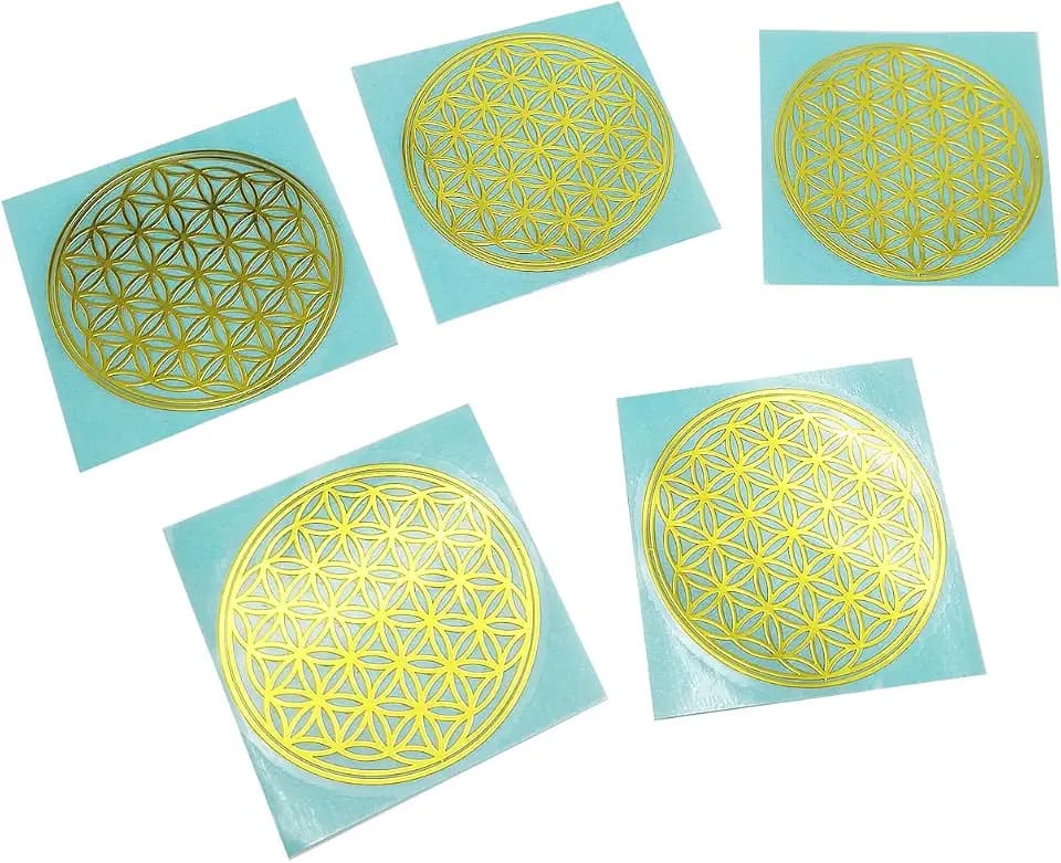 5 pcs 2.5 inches Flower of Life Metal Sticker, DIY Gold Sticker for Crafts, Journals, Phone Cases - Premium Metal Nickel Decals for Resin Art & DIY Projects (Gold, 2.5inches)