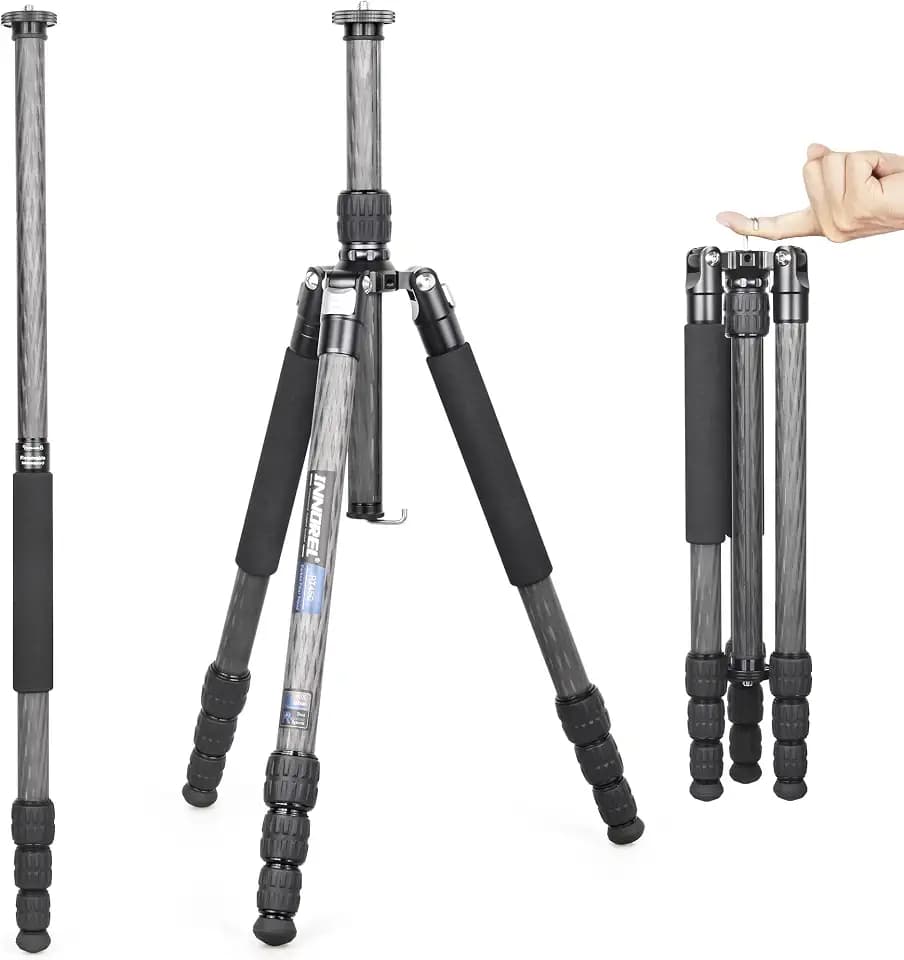 Tragbares 10-Lagen-Stativ aus Kohlefaser-INNOREL RT45C Ohne Kugelkopf Professionelles, kompaktes und leichtes Reisestativ Einbeinstativ für DSLR Kamera Video Camcorder 157cm hoch Belastung 15kg