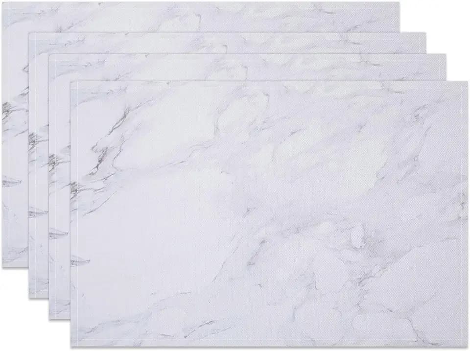 White Marble Placemats Set of 4 12x18 Inch Gray Abstract Design Place Mats for Kitchen Dining Room Table Mats Home Decor