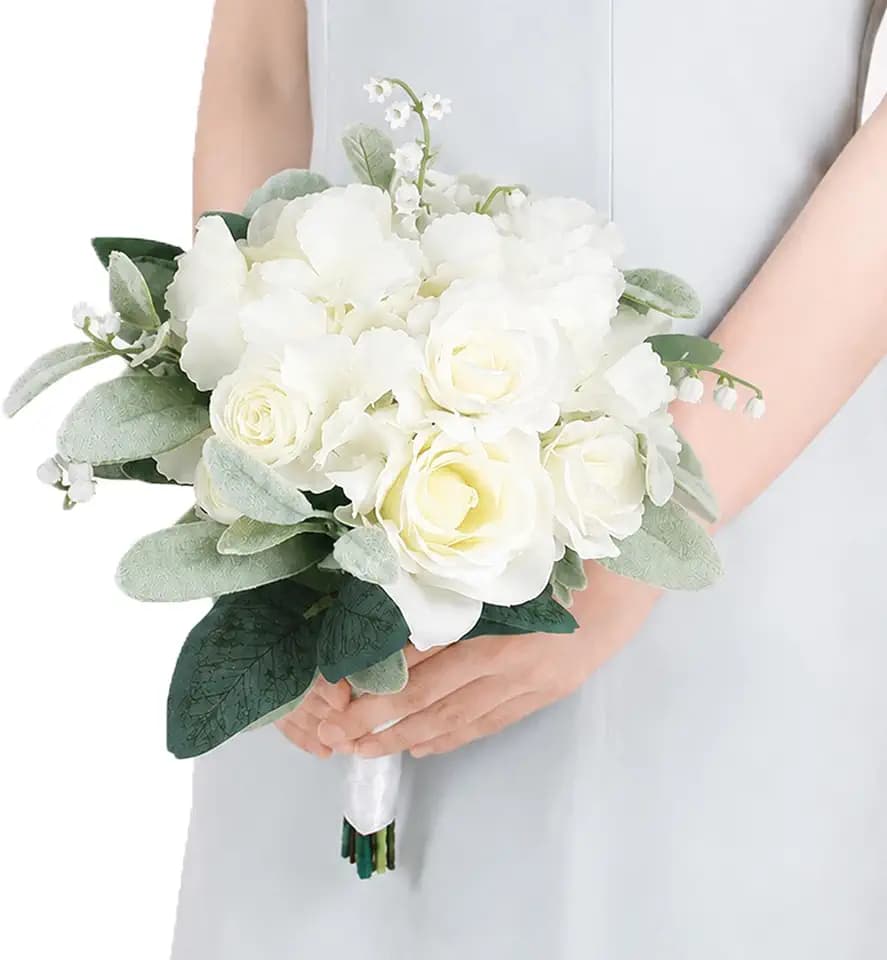 Rinlong White Green Bridesmaid Bouquet for Wedding, Prom, Homecoming