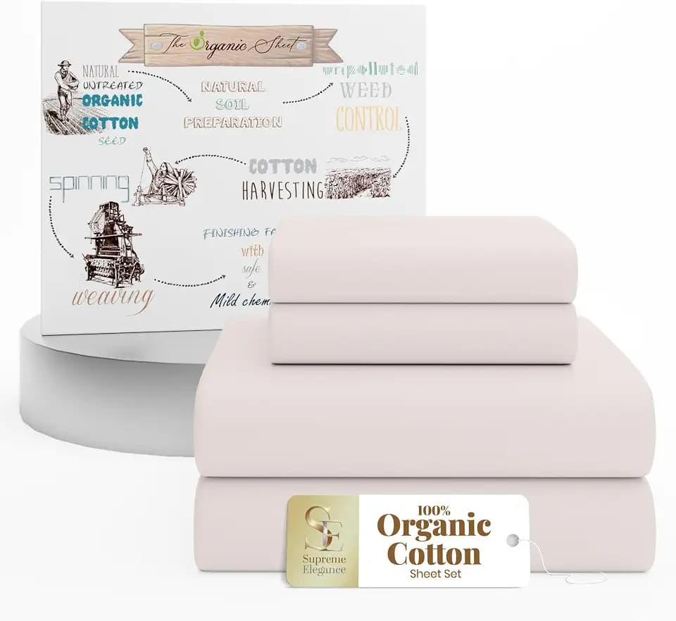 SUPREME ELEGANCE Queen Sheet Set, Organic Cotton Sheets, Soft & Cozy, Blush