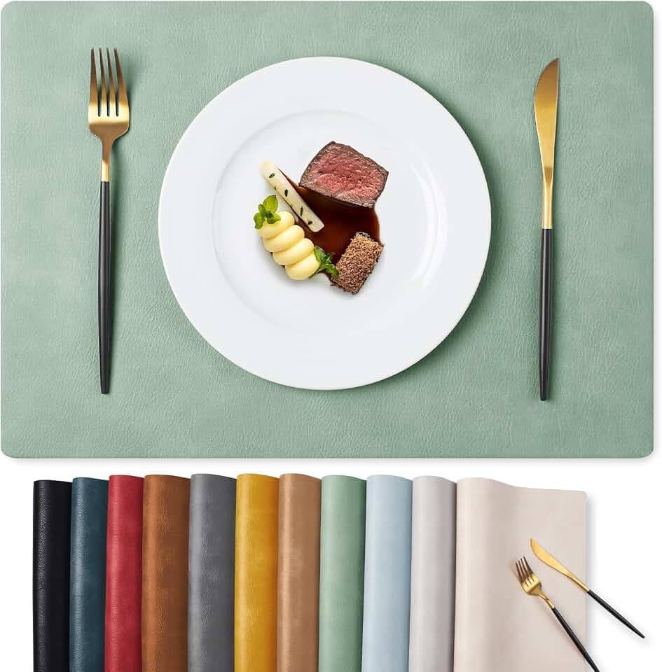 MOSAYT Vinyl Faux Leather Placemats, Set of 4, Green