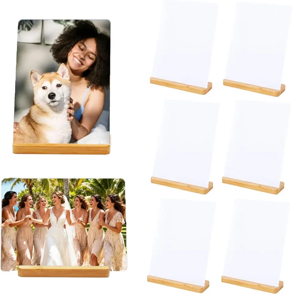 6 Pack Sublimation Photo Frame Blanks Wood 5×7 Picture with Wood Base DIY Photo Prints for Family Wedding Holiday Desktop Party Gift Decoration