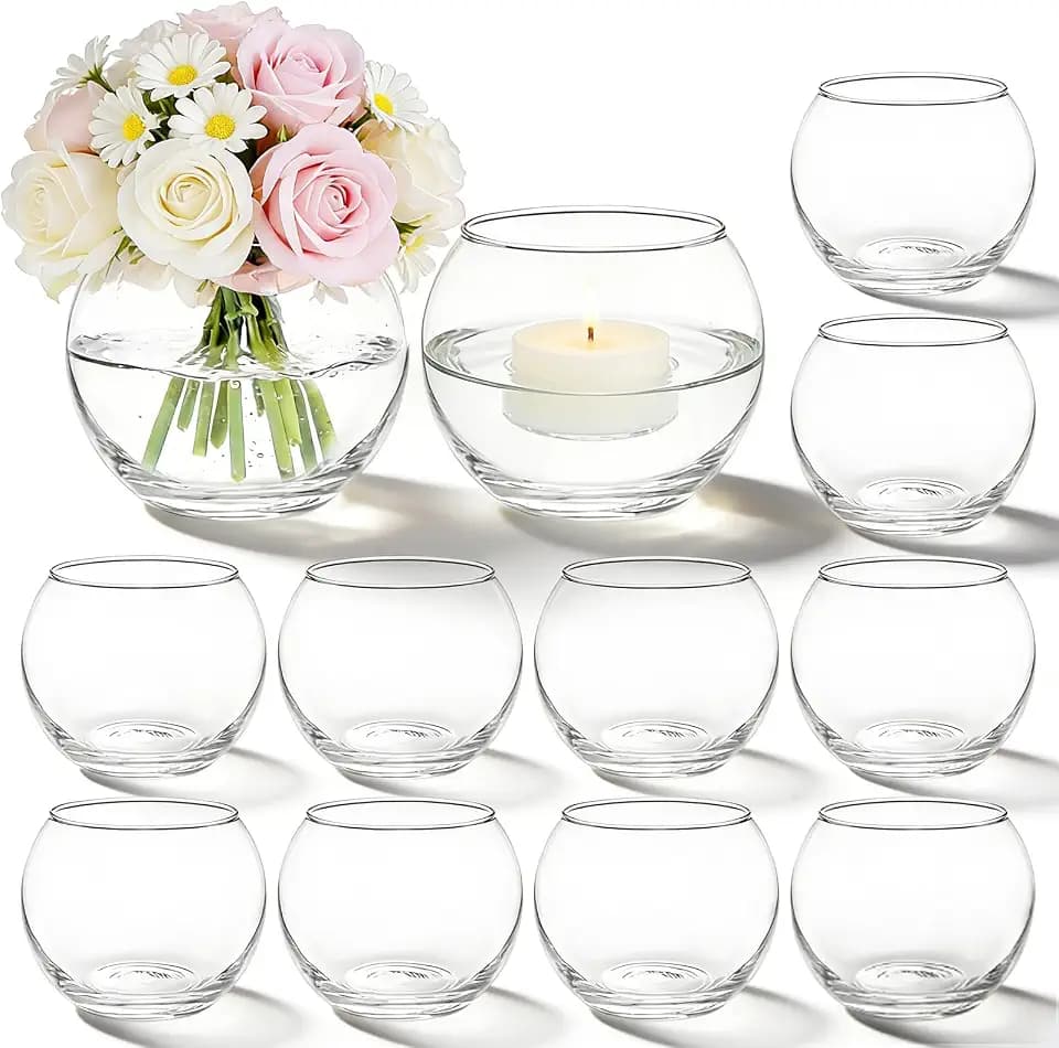PINIWON 12pcs Glass Round Bowl Votive Candle Holders, Small Bubble Vases