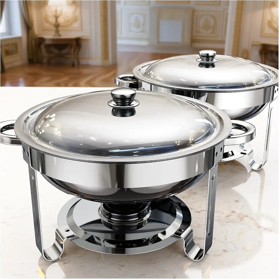 Chafing Dishes for Buffet 2 Pack, 5QT Food Warmers for Parties Buffet, Stainless Steel Round Chafers and Buffet Warmers Sets for Home, Gatherings, Birthday, Parties, Church Events, Catering Events