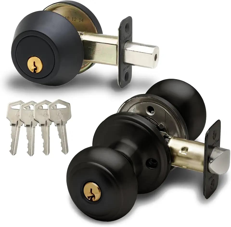 Copper Creek CKDB141BC Colonial Door Knob Keyed Alike with Deadbolt Combination, Black