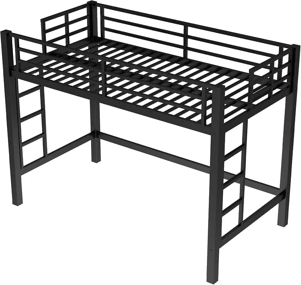Bellemave Loft Bed Twin XL, Heavy Duty Loft Bed Frame with 2 Build in Ladder and Full Length Guardrail, Easy Assemble, Noise Free Design, No Box Spring Needed, Black