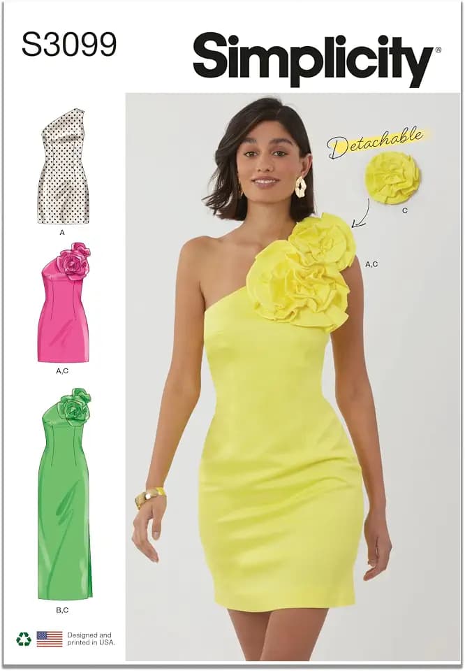 Simplicity SS3099P5 Misses' Petite One Shoulder Dress Sewing Pattern Packet, Design Code S3099, Sizes 12-14-16-18-20