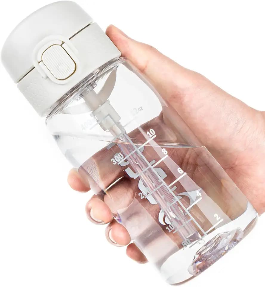 OLDLEY Water Bottles with Straw 14oz BPA Free Tritan Water Bottle with Handle Leakproof School Sports Drinking Bottle, for Home,Travel, School, Outdoors,Transparent