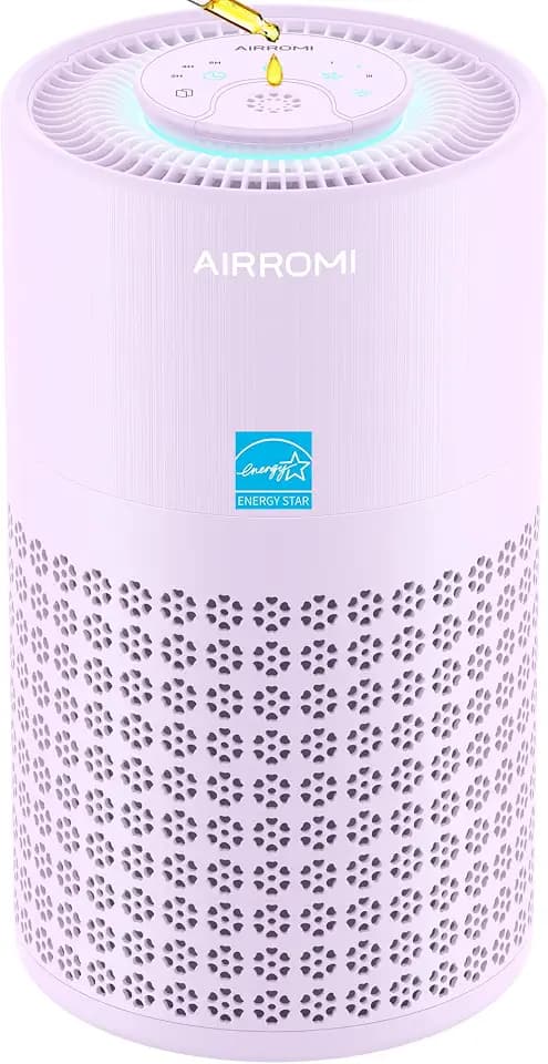 AIRROMI Air Purifier for Bedroom with HEPA 3-in-1 Filter, Pet Air Purifier for Home Cat Pee Smell, Covers Upto 990 Ft², Quiet 360°intake Air Cleaner for Pet Hair,Allergies,Pollen,Smoke A2001 Purple