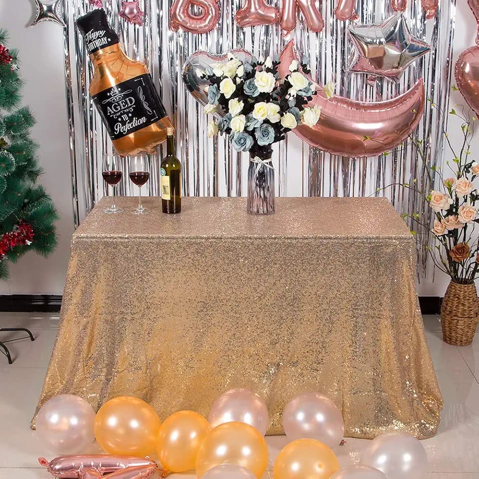 JYFLZQ Champagne Sequin Tablecloth Glitter Table Cover 60''x102'' Rectangle