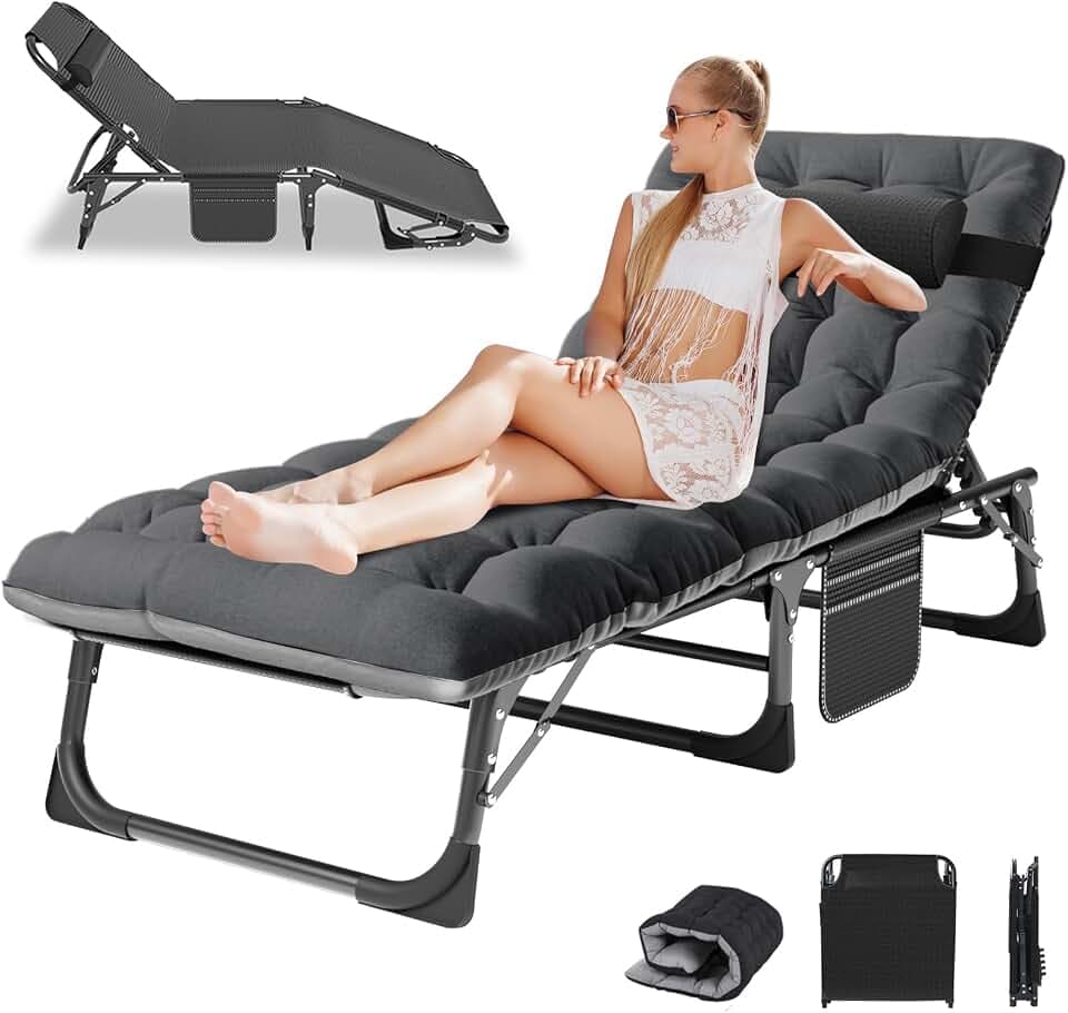 LILYPELLE Folding Chaise Lounge Chair with Pad, Patio Sun Tanning Chair