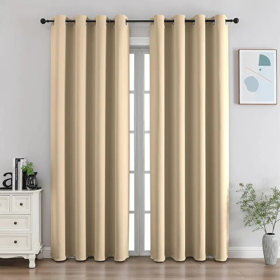 CUCRAF Living Room Window Curtains - Thermal Insulated Energy Smart Blackout Grommet Curtains for Bedroom, 2 Panel Sets(52 x 84 Inch, Light Beige)