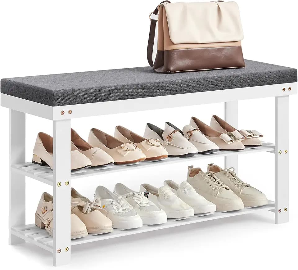 SONGMICS Bamboo Shoe Bench, 3-Tier Shoe Rack, 11.8 x 35.4 x 19.2 Inches