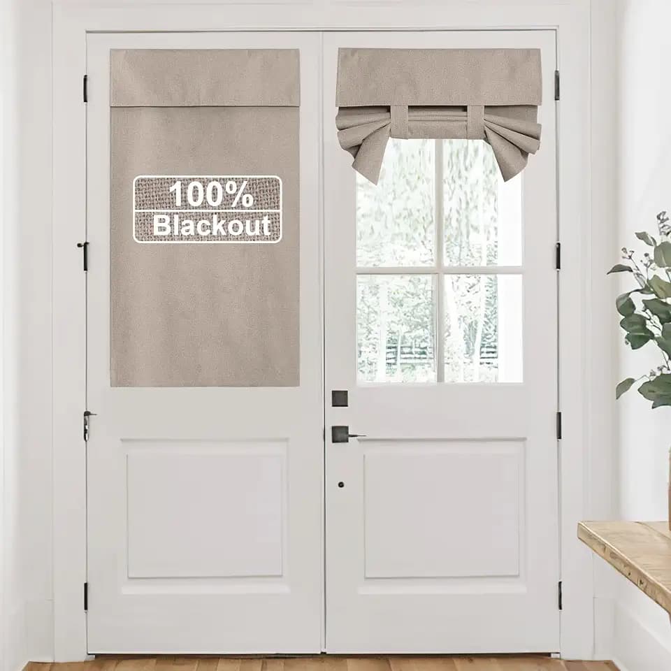 RYB HOME 100% Blackout Short French Door Linen Curtain for Small Window, Light Blocking Privacy Window Drapes for Front Doors Lightweight Tie up Shade, W 26 x L 40, Sand, 1 Panel