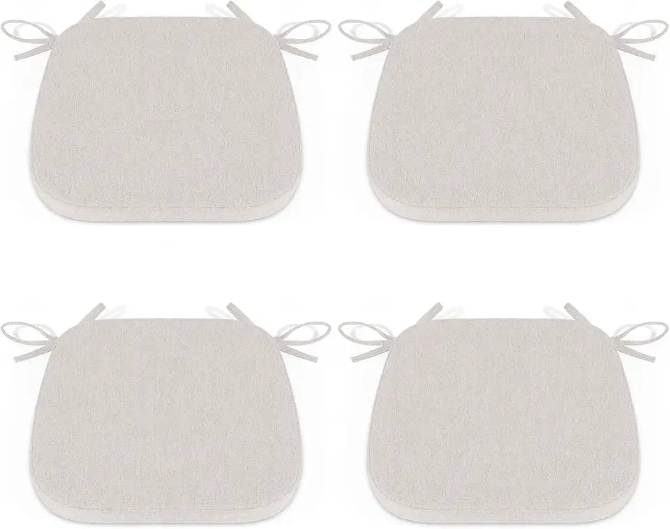 Shinnwa Kitchen Chair Cushions Set of 4, Dining Room Chairs Cushions with Ties, Indoor Seat Pads, 4 Pack, 15 x 15.5 inches, Off White