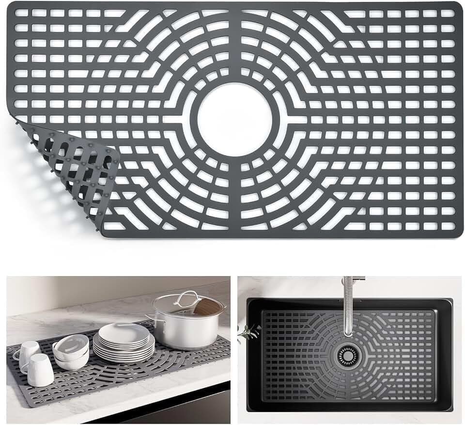 Snuggery Silicone Sink Protector for Kitchen Sink, 28"x15" Center Drain