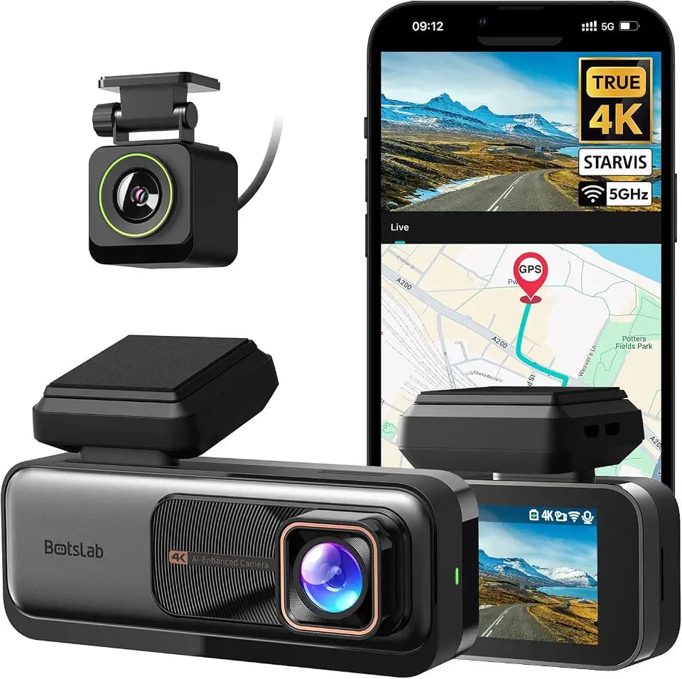 BOTSLAB Dashcam Auto Vorne Hinten, 4K Dashcam Auto GPS mit WiFi, Dual Autokamera, ADAS, Nachtsicht, 170°Weitwinkel, WDR, 2,45" IPS, 24/7 Parküberwachung, Loop-Aufnahme