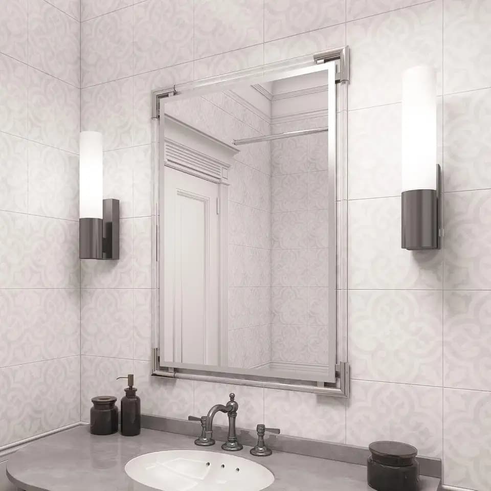 Howard Elliott Collection Elsie Rectangular Wall Mirror, Silver Clear Acrylic and Polished Stainless Steel Frame Vanity Mirror for Bathroom, Bedroom, Living Room & Modern Home Decor, 38.5 x 26.5 Inch